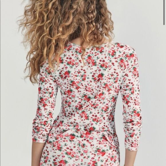 Love Shack Fancy Anaya Cloudy Pop Rocks Strawberry Henley Thermal Top SMALL - Picture 2 of 11